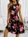 Ärmelloses Midikleid mit Blumenmuster, raffiniertem Taillen-Raffung und A-Linien-Schnitt. - S / Schwarz Rosa
