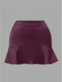 Damen Kunstleder Minirock hohe Taille rüschen Saum sexy figurbetont dunkelviolett Modekleidung - S / Traubenlila