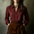 Damen Langarm Bluse mit Knöpfen elegante lose Freizeit Hemd Oberteil Business Kleidung - S / Burgunderrot