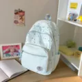 Cute sweet style canvas backpack for teenage girls light blue with black stars school bag. - No Pendant / Blue