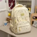 Zaino scolastico in tela con stampa di stelle per ragazze grande capacità con orecchie di coniglio - senza ciondolo / Giallo