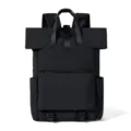 Black roll-top backpack, large capacity travel daypack, casual business commuting computer bag. - Black