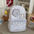 Grey star print school backpack with clear ita pocket, large capacity student casual daypack. - No Pendant / Light Gray