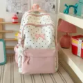 Zaino a pois stile coreano per donne, borsa scolastica casual di grande capacità con fiocco rosa. - Con Ciondolo / Rosa