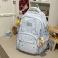 Zaino azzurro carino con stelle e orecchie di coniglio per ragazze, grande borsa. - con portachiavi / Blu