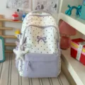 Zaino coreano carino a pois con fiocco viola e ciondolo a stella per la scuola e l'uso quotidiano. - Con Ciondolo / Viola
