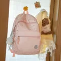 Cute pink star print school backpack for student daily use, lightweight casual daypack. - With Charm / Pink