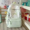 Zaino Carino a Pois Stile Ins Casual Grande Capacità Verde Menta per Studentesse - Con Ciondolo / Verde