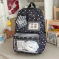 Schwarzer Sternen-Rucksack im Ins-Stil mit transparentem Sichtfenster und süßer Plüschtasche. - Mit Anhänger / Schwarz