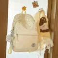 Cute Japanese style canvas school backpack with stars pattern, sweet daily casual bookbag for student girls. - With Charm / Yellow