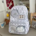 Grauer Rucksack mit Sternenmuster, großes Kapazität Schulranzen mit Sichtfenster für Alltag - Mit Anhänger / Hellgrau
