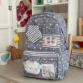 Grauer Sternen Rucksack fur Studenten mit grossem Fassungsvermogen und transparentem Sichtfenster. - Mit Anhänger / Dunkelgrau