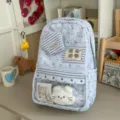 Ästhetischer Sternen-Schülerrucksack mit transparentem Sichtfenster und vielen Taschen - Mit Anhänger / Hellblau