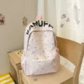 Pink star pattern school backpack for women students stylish casual large capacity daypack bag - No Pendant / Pink