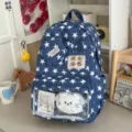 Großer Rucksack mit Sternenmuster für Schüler und Studenten mit transparenter Front. - Mit Anhänger / Dunkelblau