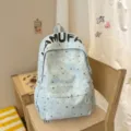 Korean style cute star print canvas backpack, light blue casual school bag for daily use. - No Pendant / Blue
