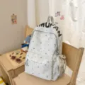 Korean INS Style Star Pattern Backpack Cute Casual School Bag for Students in Light Grey - No Pendant / Gray