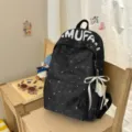 Korean ins style black star printed backpack, casual school bag for girls, stylish daily use. - With Charm / Black