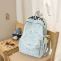 Korean ins style star print school backpack light blue casual student daypack book bag - With Charm / Blue