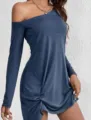 One shoulder long sleeve slim fit mini dress with twisted hem detail, stylish and sexy. - S / Dresses / Navy Blue