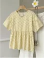 Locker geschnittene Damen Kurzarm Bluse mit Punkten, bequemes A-Linie Oberteil für den Alltag. - S / Leuchtgelb