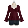 Dunkelrotes Langarmshirt mit Twist-Front und Karolausschnitt für Damen Mode Neu. - S / Dunkelrot