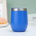 Gedetailleerd uitzicht van blauwe roestvrijstalen isoleerbeker, dubbelwandig vacuüm eivormig kopje ontwerp. - Zonder Handvat / Saffierblauw