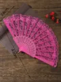 Ventaglio pieghevole in pizzo rosa vintage floreale ventagli a mano donna oggetti di scena - Rosso rosa