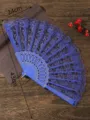 Eventail pliant en dentelle bleue pour femmes, éventail vintage en plastique creux pour danse. - Bleu saphir