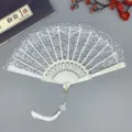 Eventail pliant en dentelle blanche avec gland, accessoire de danse chinois élégant. - Avec glands / Blanc