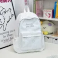 Weißer Canvas Schulrucksack mit süßem Sternen- und Brot-Print, lässiger Freizeitrucksack. - Basisstil / Weiß (Ohne Anhänger)