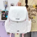 White nylon backpack with pink stars, casual drawstring rucksack for women daily student use. - Large (Without Pendant) / Pink