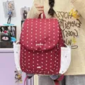Red star print nylon backpack casual school bag with drawstring side pockets for daily use - Large (Without Pendant) / Red