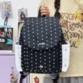 Black and white polka dot backpack for women, lightweight nylon drawstring casual daypack. - Large (Without Pendant) / Black