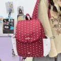 Sac à dos en nylon rouge motif étoiles cartable de loisir léger cordon de serrage - Petit (Sans Pendentif) / Rouge