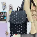 Sac à dos en nylon à motif d'étoiles noires et blanches, cartable décontracté pour étudiants. - Petit (Sans Pendentif) / Noir