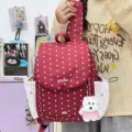 Sac à dos en nylon à pois rouge décontracté léger cordon de serrage avec poches latérales - Petit Avec Pendentif / Rouge
