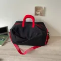Large capacity travel duffel bag black red bow print gym fitness weekender bag - Black and Red