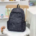 Mochila escolar negra informal con patrón de estrellas, bonita mochila grande estilo ins. - Estilo básico / Negro (Sin Colgante)
