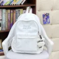 Mochila de lona blanca lindo estampado estrella pan estudiante bolso escolar casual gran capacidad - Estilo Con Colgante / Blanco
