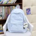 Mochila estilo dulce azul claro con patrón de estrellas bolso escolar casual estudiantes - Estilo Con Colgante / Azul
