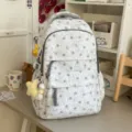 Koreanischer Stil lässiger grauer Sternendruck Rucksack für Schüler, trendige Schultasche. - Mit Anhänger / Hellgrau (Mit Anhänger)
