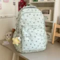 Hellgrüner melierter Rucksack mit Sternenmuster, stylische Schultasche für Schüler und Freizeit. - Mit Anhänger / Grün (Mit Anhänger)