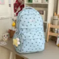 Sac à dos bleu style coréen avec motif étoiles et pendentif pour les étudiants et élèves. - Avec Pendentif / Bleu (Avec Pendentif)