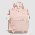 Zaino fasciatoio rosa con simpatico ciondolo gatto, grande borsa multifunzionale per mamma. - Rosa