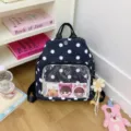 Zaino ita trasparente a pois bianchi e neri borsa scolastica casual carina tasca trasparente - Stile con Ciondolo / Nero