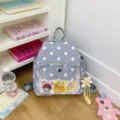 Zaino grigio a pois borsa ita carina con tasca anteriore trasparente per uso scolastico quotidiano - Stile con Ciondolo / Grigio