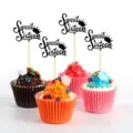 Sweet Sixteen cupcake toppers set with decorative cupcakes for birthday party decor - Black Sweet Style