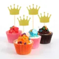 Gold Glitzer Kronen Cupcake Topper, perfekte Torten-Dekoration für Geburtstage und Partys. - 24STK Goldene Krone