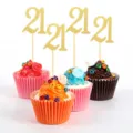 21st birthday cake topper glitter gold number cupcake picks party dessert table decoration - Gold Number Style